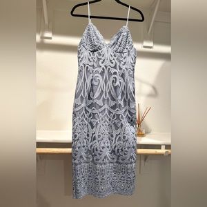 LIGHT BLUE LACE DRESS BARDOT